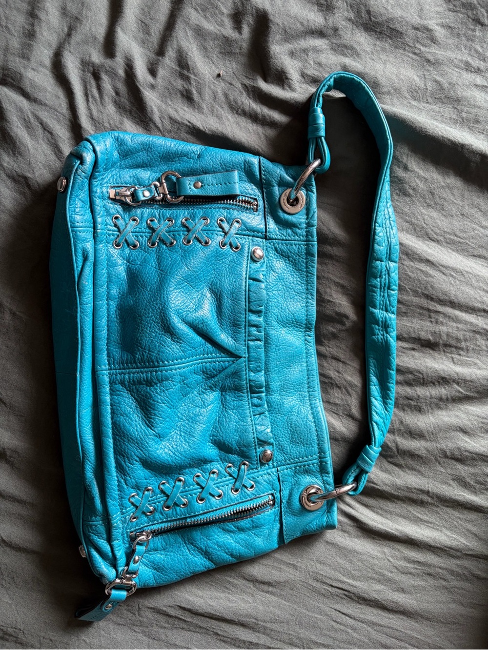 b. makowsky Turquoise Shoulder Bag with Silver Hardware
